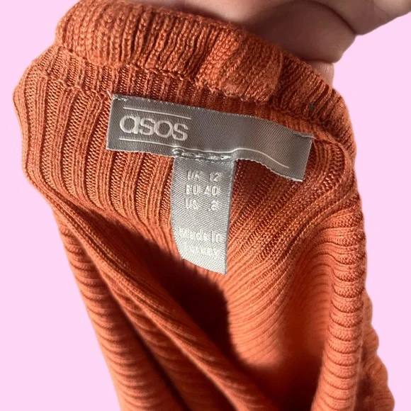 ASOS Rust Orange Ribbed Off-Shoulder Top - Picture 3 of 3